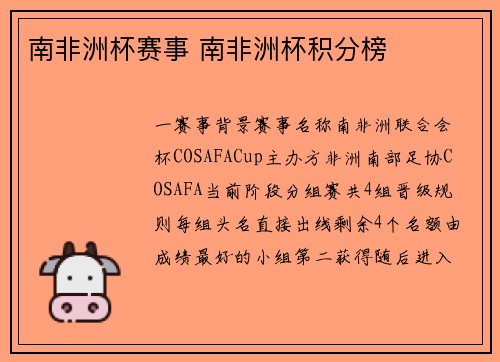 南非洲杯赛事 南非洲杯积分榜